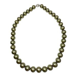 Vintage Gunmetal Green Graduated Faux Pearl Necklace
